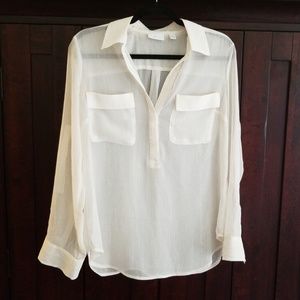 2 for $25 NY & Co Sheer Cream Button Down w silver